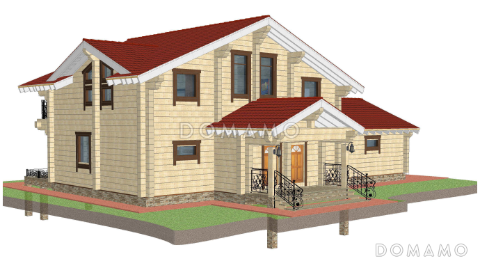 Проект дома из клееного бруса с гаражом на 2 машины