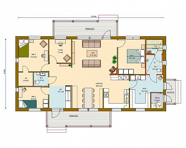 Проект каркасного дома с просторной прихожей / План 1 этажа