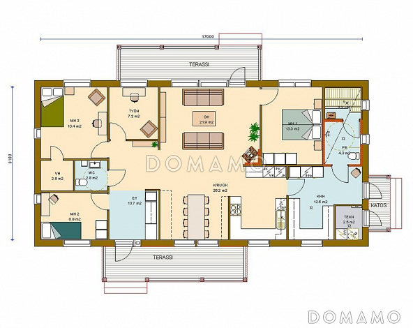 Проект каркасного дома с просторной прихожей / План 1 этажа