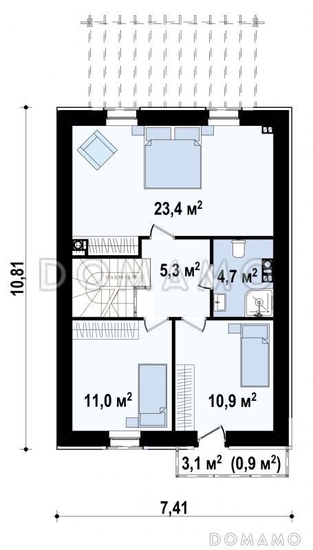 Проект двухэтажного дома из кирпича с кабинетом и балконом / План 2 этажа