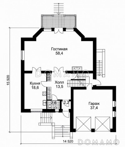 Проект дома из кирпича с облицовкой стен в стиле фахверк / План 1 этажа