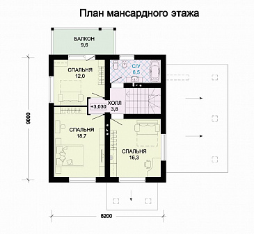 Проект дома из SIP панелей с навесом для автомобиля / План мансардного этажа