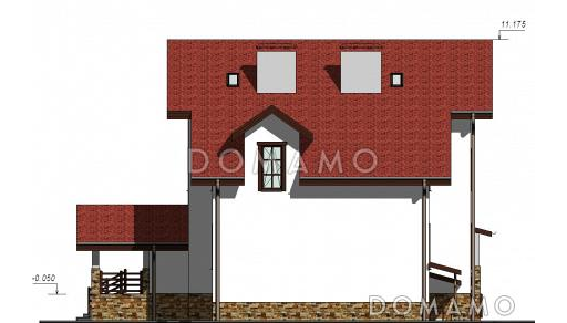 Проект двухэтажного дома с цокольным и мансардным этажами, с сауной и зимним садом / Фасад 1