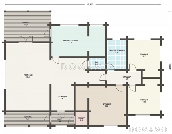 Проект одноэтажного дома с огромной гостиной / План 1 этажа