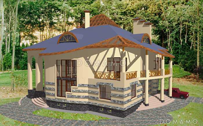 Проект дома с двусветной гостиной и бассейном