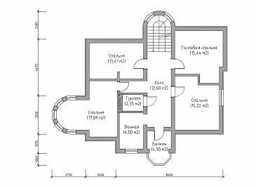 Проект яркого двухэтажного дома с башней, крытой террасой и гаражом / План мансардного этажа