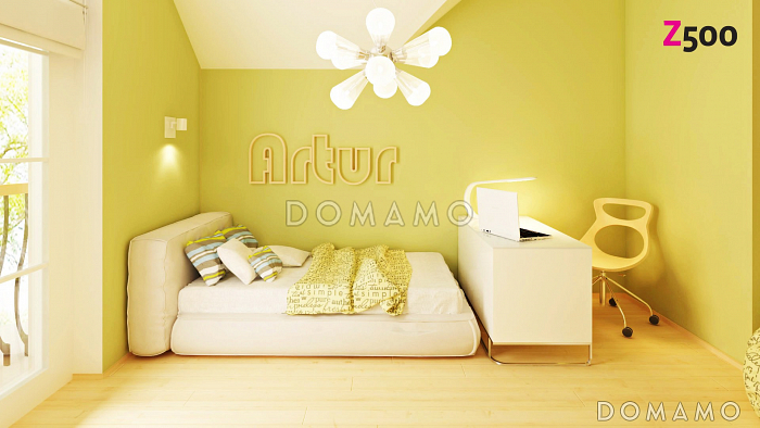 Проект одноэтажного мансардного дома из кирпича с двумя балконами и барбекю на террасе