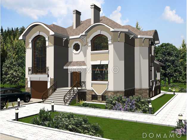 Проект дома из кирпича с сауной и пристроенным бассейном