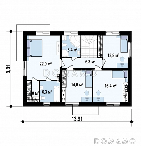 Проект двухэтажного дома из газобетона с пятью спальнями и кабинетом / План 2 этажа