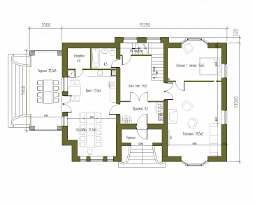 Проект особняка в стиле Тюдор / План 1 этажа