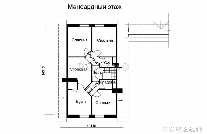 Проект отдельностоящего бассейна с жилыми комнатами на мансардном этаже / План мансардного этажа