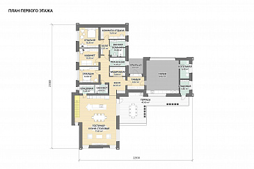 Проект дома из газобетона с эксплуатируемой кровлей, террасой барбекю, гаражом и вторым светом / План 1 этажа