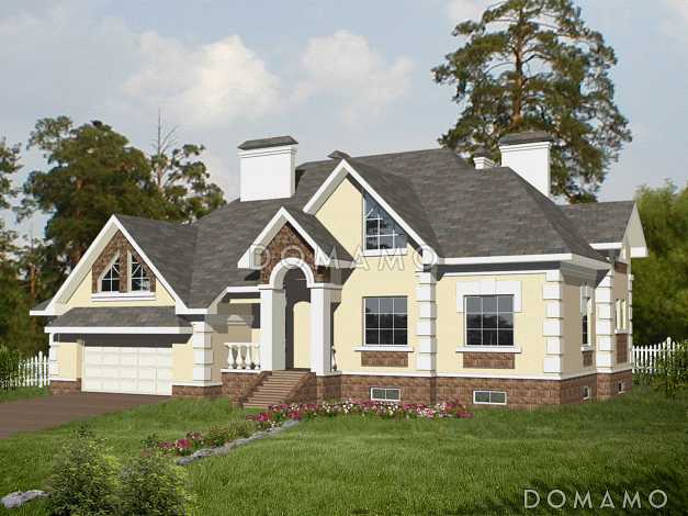 Проект вместительного дома с мансардой, сауной и небольшим бассейном