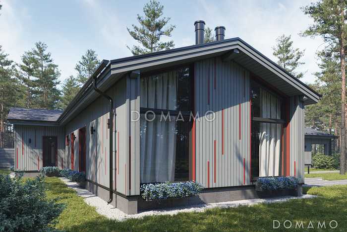 Проект кирпичного дома в скандинавском стиле с 3 спальнями, кабинетом и крытой террасой