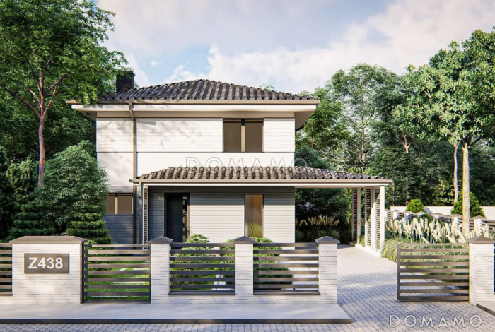 Проект загородного дома для семьи с детьми, просторной ванной, террасой