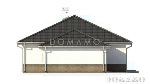 Проект одноэтажного дома из газобетона адаптированного для сейсмозоны с тремя спальнями, угловым окном в кухне и гаражом / Фасад 1