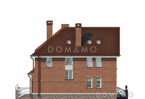 Проект дома с эркером, открытой террасой, балконом, гостиной с камином, гостевыми на мансардном этаже / Фасад 3