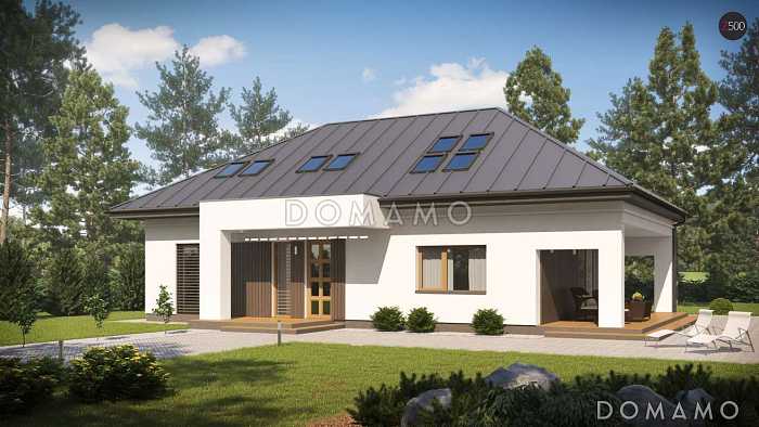 Проект большого одноэтажного дома с мансардным этажом из кирпича с пятью спальнями, с современными фасадами