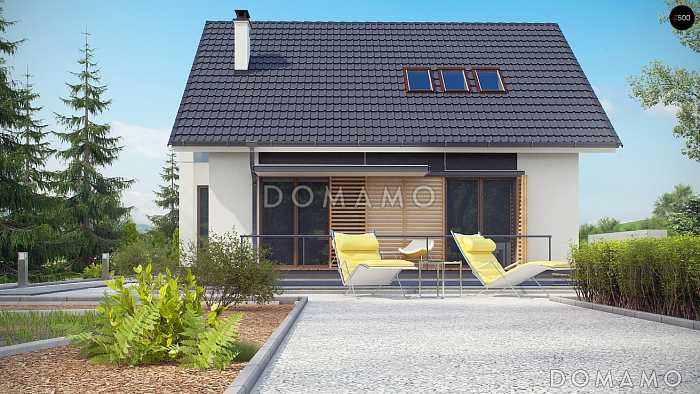 Проект одноэтажного мансардного дома из кирпича с балконом, тремя спальнями и кабинетом