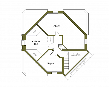 Проект трёхэтажного коттеджа с подвалом и зимним садом / План мансардного этажа