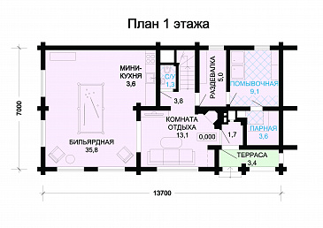 Проект деревянного дома с мини-кухней / План 1 этажа