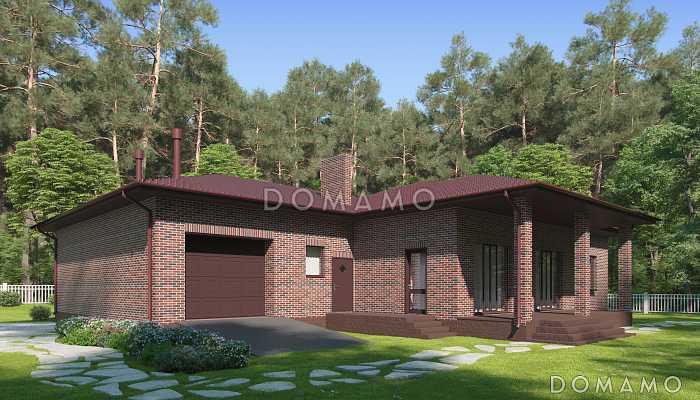 Проект дома с гаражом на две машины, террасой, большой кухней-столовой