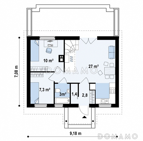 Проект одноэтажного мансардного дома из кирпича с четырьмя спальнями / План 1 этажа