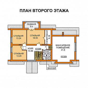 Проект дома с эркером в гостиной и гаражом для двух машин / План мансардного этажа