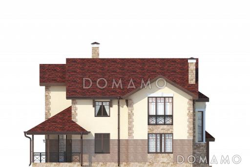 Дом с полукруглым эркером, смежным холлом, гостиной и столовой,  мансардным помещением / Фасад 3