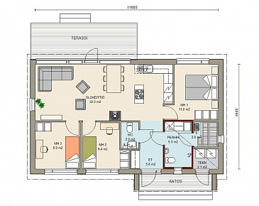 Проект одноэтажного каркасного дома с панорамным остеклением / План 1 этажа
