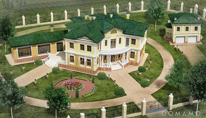 Проект двухэтажного особняка из кирпича с колоннами в классическом стиле