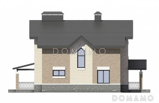 Проект двухэтажного дома из пеноблоков с крытой террасой / Фасад 4