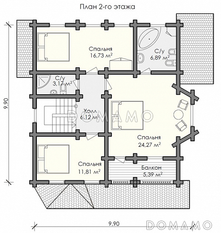 Проект красивого двухэтажного дома с хорошей планировкой / План мансардного этажа