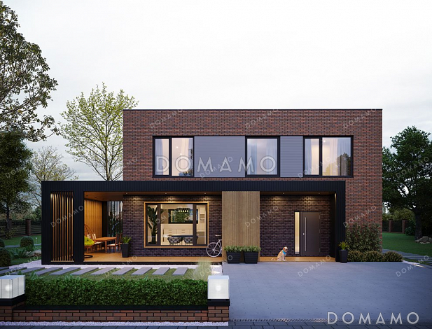 Проект двухэтажного дома с большой террасой