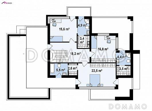 Проект красивого просторного двухэтажного дома из кирпича с террасами, балконами и гаражом / План 2 этажа