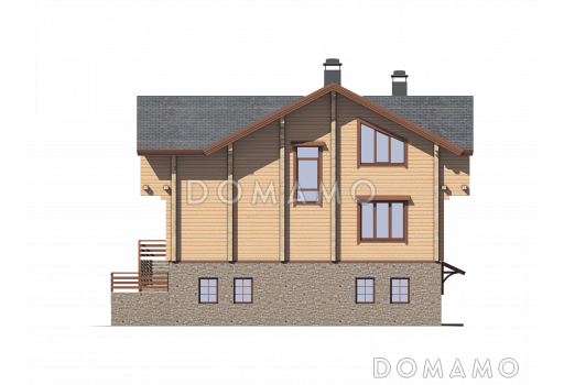 Проект дома с цокольным этажом, тренажерным залом, сауной и гаражом на два автомобиля / Фасад 4