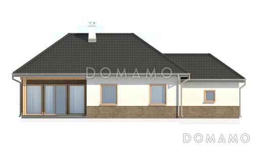 Проект одноэтажного дома из кирпича с тремя спальнями, угловым окном в кухне и гаражом / Фасад 2
