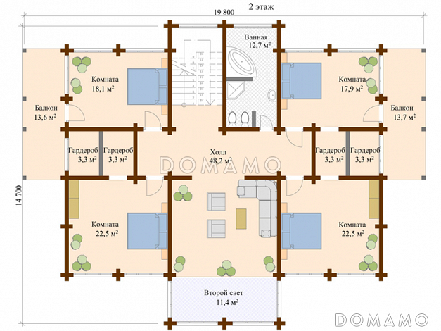 Проект дома из клееного бруса с зимним садом / План 2 этажа