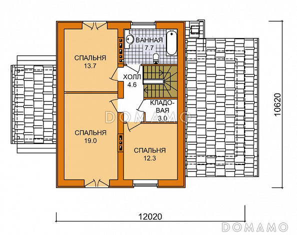 Проект дома из СИП панелей с мансардой, гаражом и тремя спальнями / План мансардного этажа