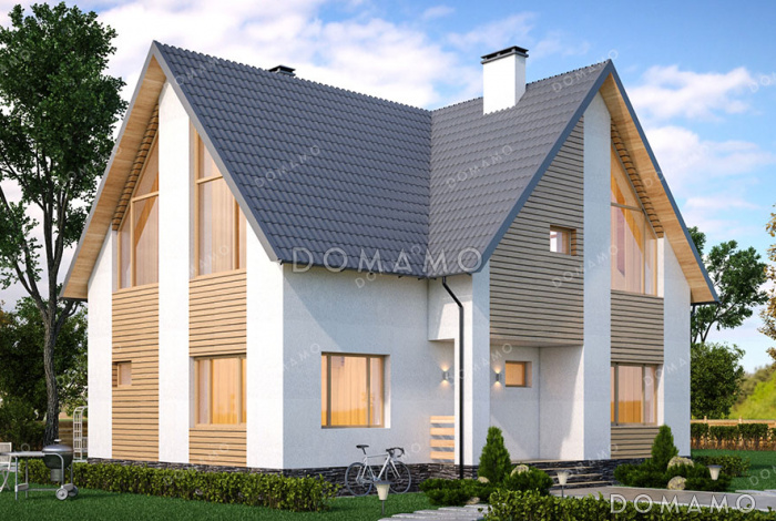 Проект дома из газобетона с 4 спальнями, кабинетом, балконом на две комнаты и котельной с отдельным входом