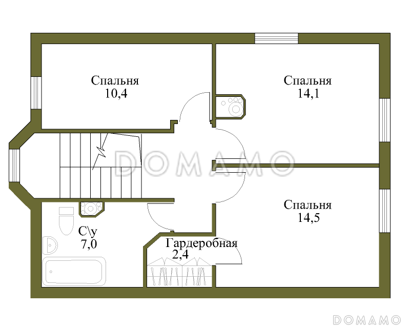 Проект экономичного каркасного коттеджа с увеличенной площадью. / План мансардного этажа