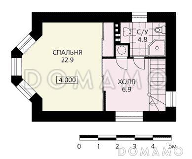 Проект небольшого дома из пеноблоков с эркером, просторной гостиной и большой крытой террасой / План 2 этажа