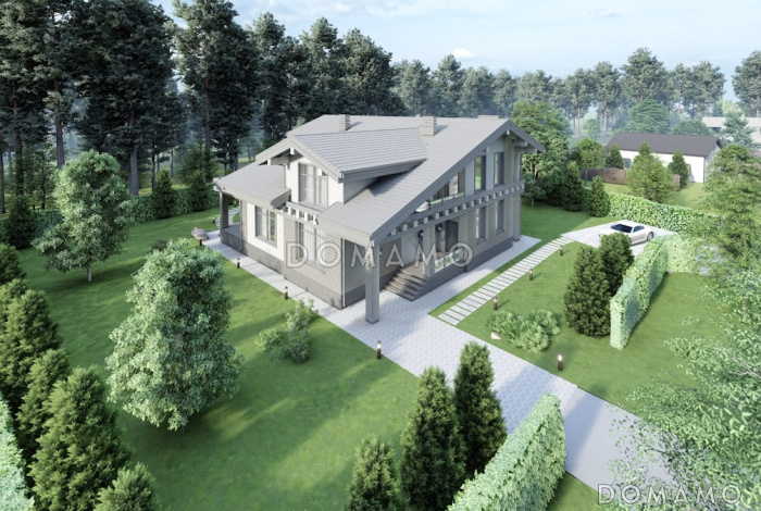 Проект мансардного дома с сауной, вторым светом, террасой и балконом