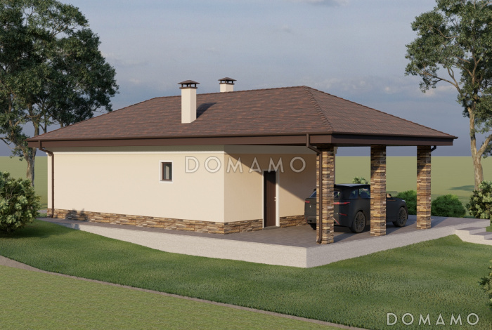 Проект каркасного гаража с навесом на три машиноместа