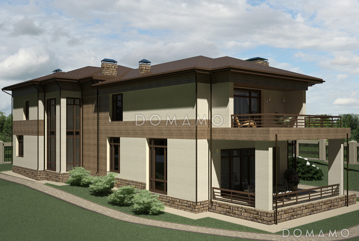 Проект коттеджа из кирпича с гаражом