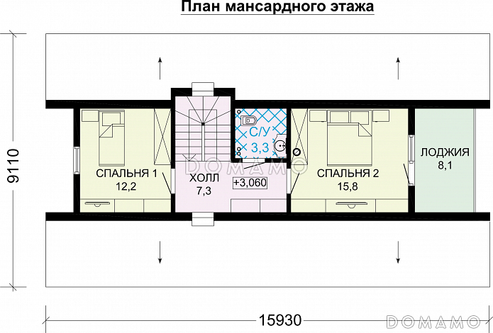 Проект каркасного А-образного дома-шалаша / План мансардного этажа