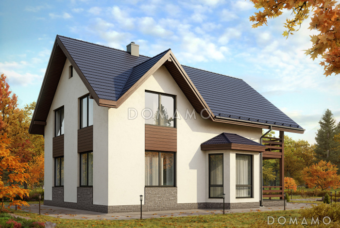 Проект дома из газобетона с большой террасой на втором этаже