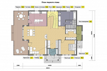 Проект дома из газобетона с 4 спальнями / План 1 этажа