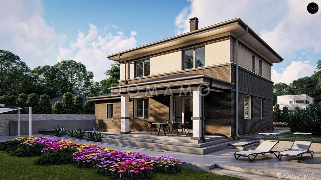 Проект двухэтажного дома из кирпича с гаражом, кабинетом, террасой / 3