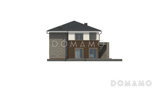 Проект просторного современного двухэтажного дома из газобетона с тремя спальнями, кабинетом, гаражом и сауной / Фасад 2